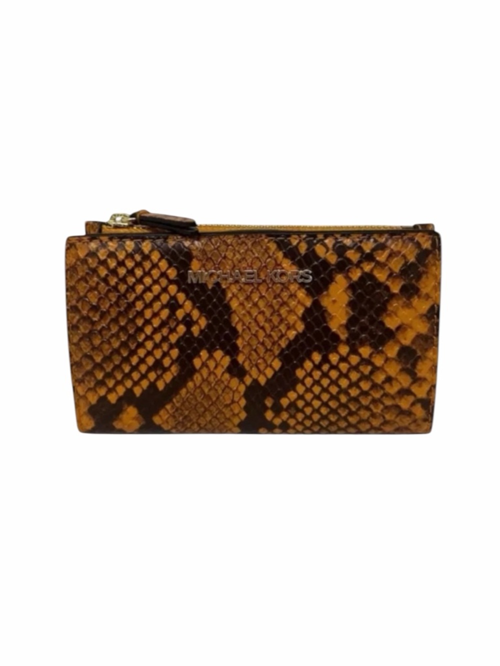 Michael Kors Jet Set Travel Small Zip Marigold Snake Pattern Embossed Wallet NWT